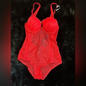 Daisy Fuentes Red Lace Bodysuit - Size Small